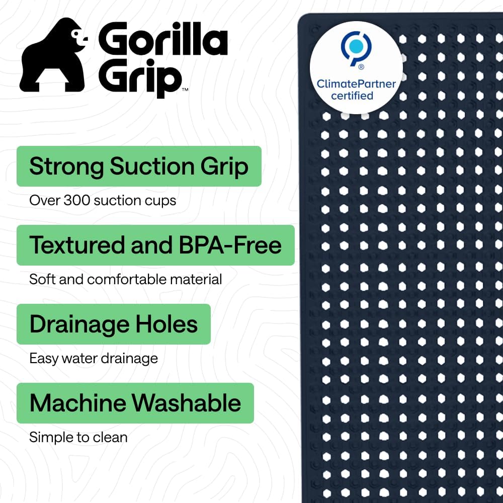 GORILLA GRIP Patentierte Badewannen-Duschmatte, Maschinenwaschbare Badewannenbodenmatte, Saugnäpfe und Abflusslöcher für saubere Wannen, Badezimmer-Essentials, 89x41 cm, Transparent