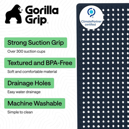GORILLA GRIP Patentierte Badewannen-Duschmatte, Maschinenwaschbare Badewannenbodenmatte, Saugnäpfe und Abflusslöcher für saubere Wannen, Badezimmer-Essentials, 89x41 cm, Transparent