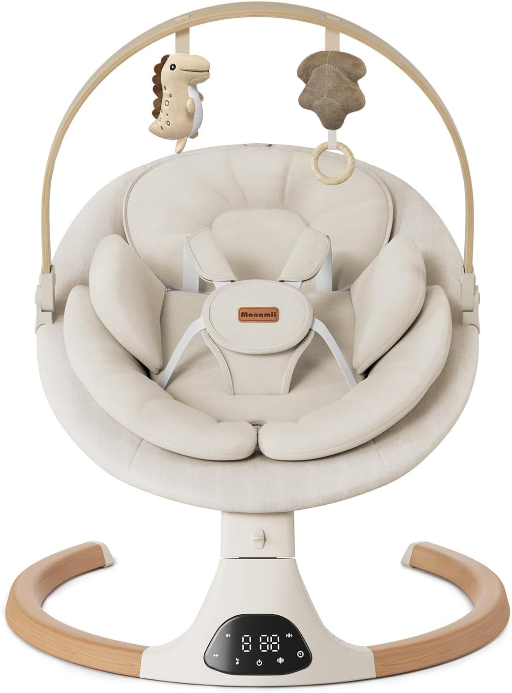 Baby Swings for Infants, Monamii Baby Swing, Bluetooth Infant Swing with Music Speaker, 5 Speeds and Remote Control, Electric Swing for Baby, Portable Baby Swing, Indoor & Outdoor Use (Light Beige)