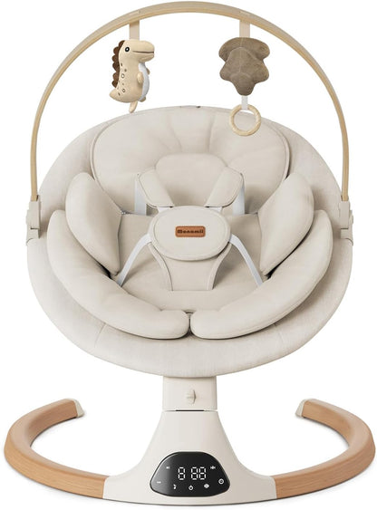 Baby Swings for Infants, Monamii Baby Swing, Bluetooth Infant Swing with Music Speaker, 5 Speeds and Remote Control, Electric Swing for Baby, Portable Baby Swing, Indoor & Outdoor Use (Light Beige)