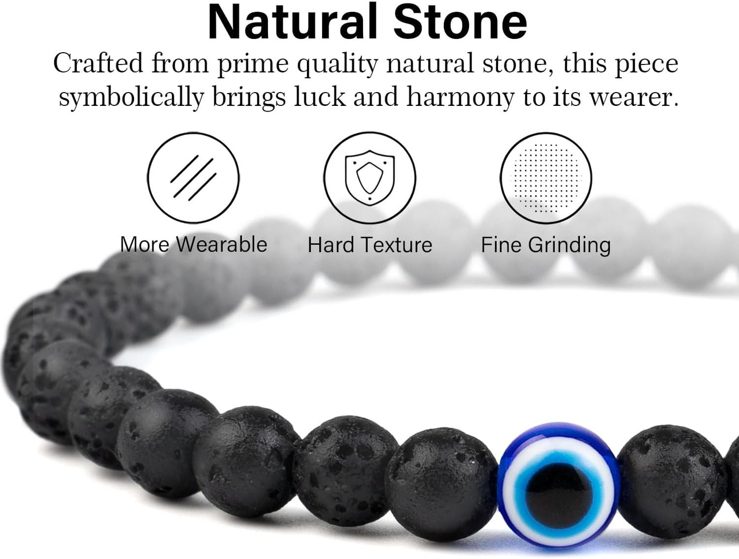 6 mm Böses Auge Armband aus schwarzen Kristallen – verstellbares Set aus Natursteinen für Herren und Damen, Schutzamulett als Geschenk für den Alltag/Geburtstag/Jahrestag