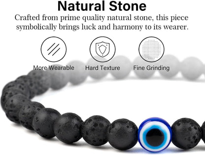 6 mm Böses Auge Armband aus schwarzen Kristallen – verstellbares Set aus Natursteinen für Herren und Damen, Schutzamulett als Geschenk für den Alltag/Geburtstag/Jahrestag