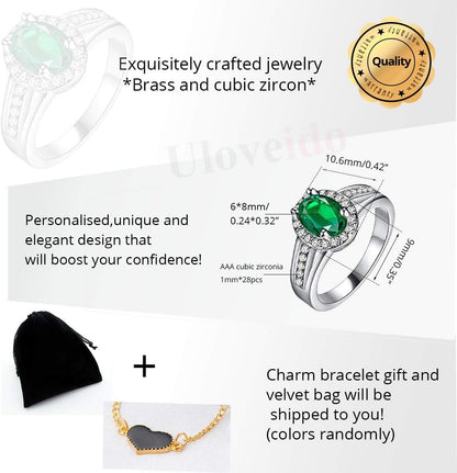 Uloveido Red CZ Crystal Halo Statement Rings Women Fashion Silver Plated Jewelry PJ139, Gold Plated,White, Created Ruby