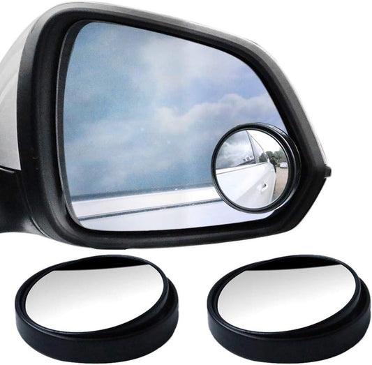 SUMAJU 2 Pcs Blind Spot Mirrors, 360°Rotate Round HD Glass Adjustable Automotive Stick-on Convex Side View Spot Mirror for Universal Cars(Black)