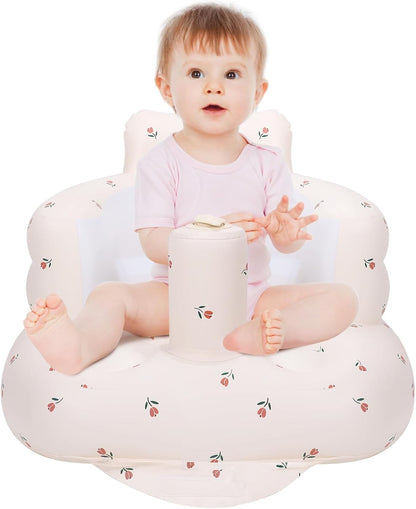 Aufblasbarer Babysitz, aufblasbarer Babystuhl für Babys ab 3 Monaten, aufblasbarer Sommerstuhl mit integrierter Luftpumpe, Baby-Bodensitz zum Sitzenlernen, Spielen, Campen, Orange