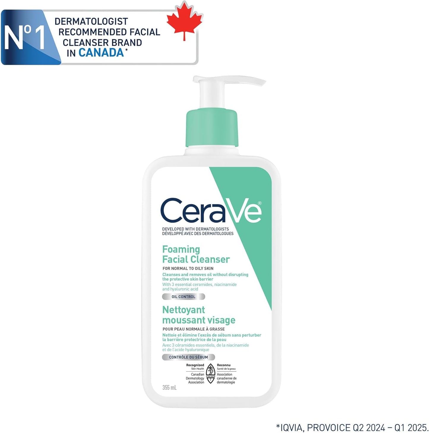 CeraVe Schäumendes Reinigungsgel, Sanfte Gesichtsreinigung mit Hyaluronsäure, Niacinamid, Ceramiden. Make-up-Entferner für fettige Haut, verstopft die Poren nicht. Öl- und Talgkontrolle. Nicht komedogen, empfindliche Haut, Männer & Frauen, 562ML