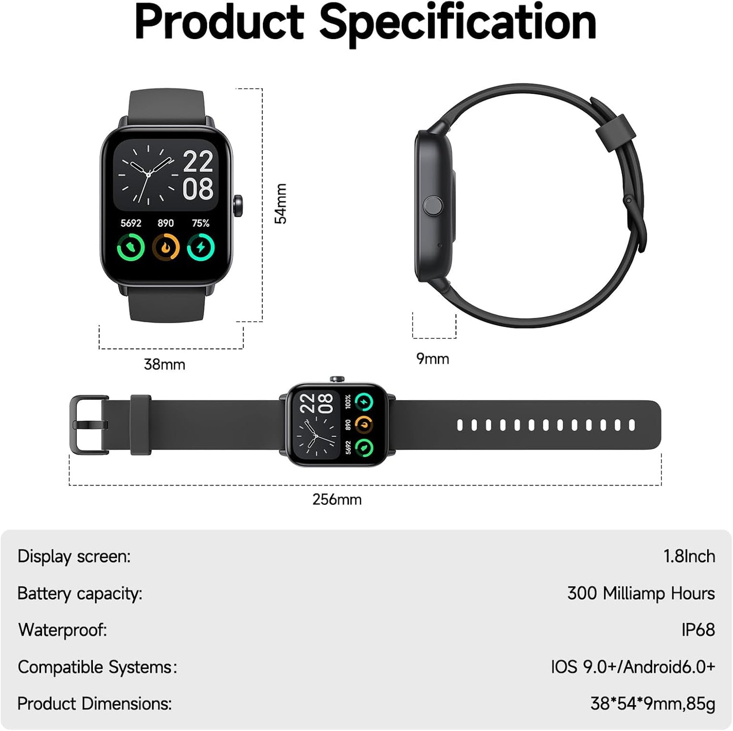 Smartwatch für Herren Damen (Anrufe entgegennehmen/tätigen), Alexa-Smartwatch kompatibel mit Android iOS, Fitness-Tracker mit Herzfrequenz-SpO2-Schlafmonitor, 1,8 Zoll HD DIY Zifferblatt Wasserdichte Uhr mit Bluetooth-Anruffunktion