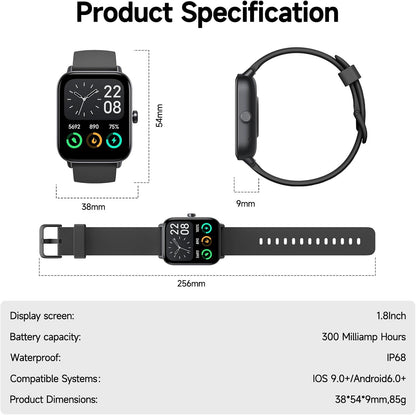 Smartwatch für Herren Damen (Anrufe entgegennehmen/tätigen), Alexa-Smartwatch kompatibel mit Android iOS, Fitness-Tracker mit Herzfrequenz-SpO2-Schlafmonitor, 1,8 Zoll HD DIY Zifferblatt Wasserdichte Uhr mit Bluetooth-Anruffunktion