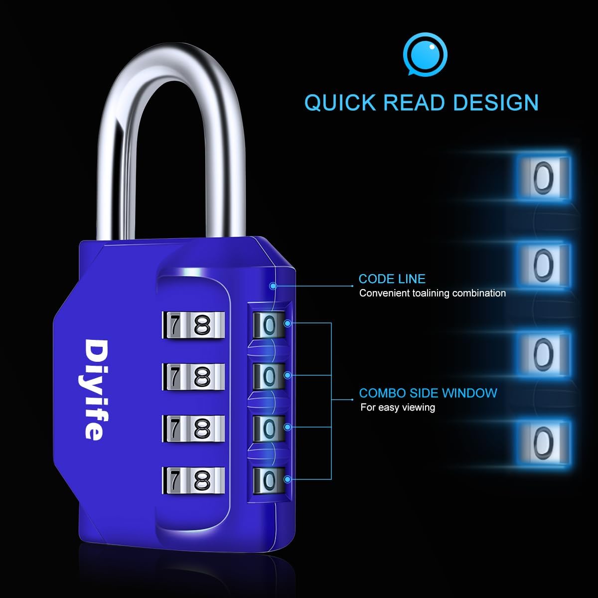 Combination Padlock, Diyife 4 Digit Locker Lock Weatherproof Lock Outdoor Combination Lock for School Gym Locker,Toolbox, Fence, Hasp, Cabinet(Black)