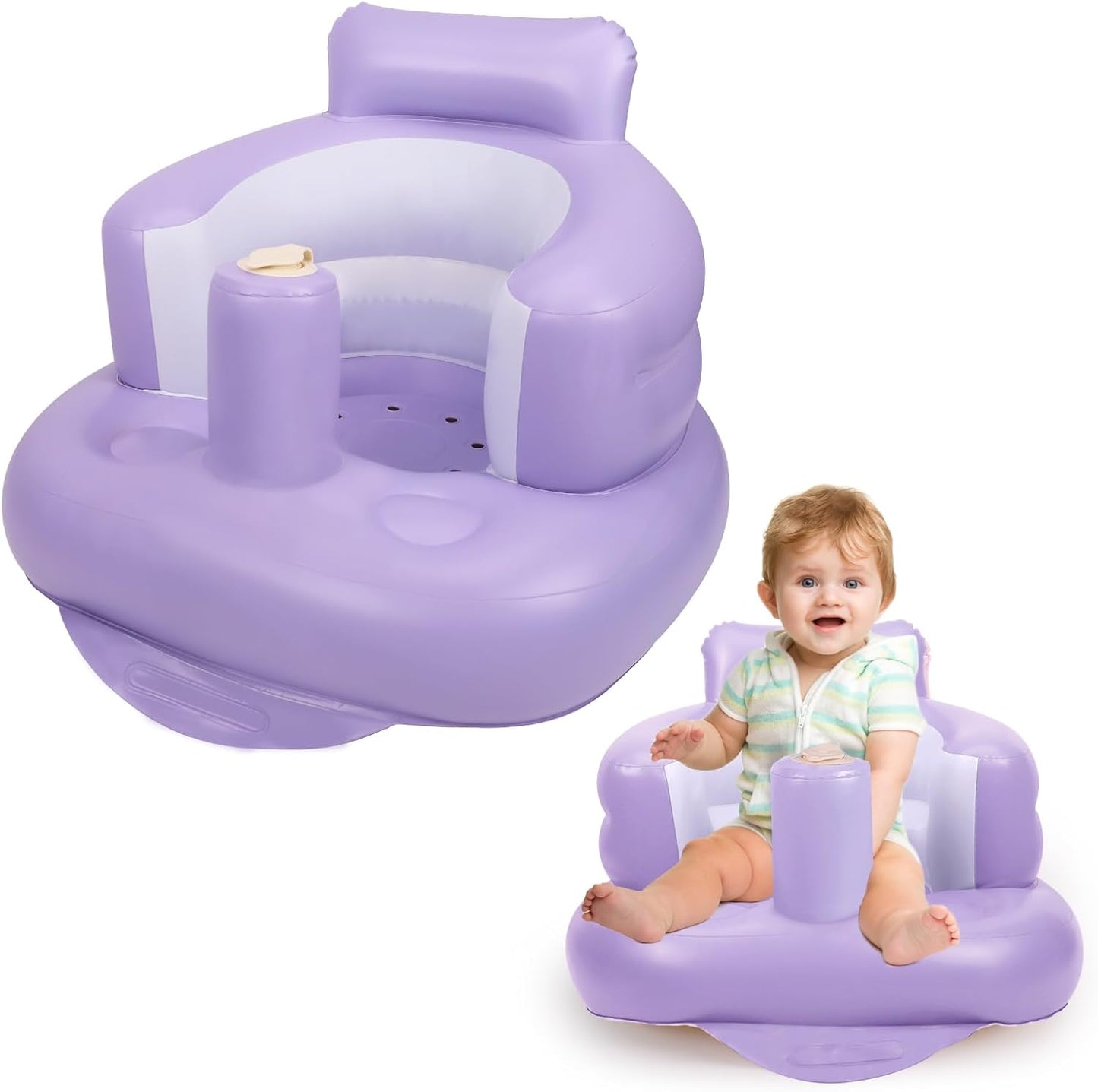 Aufblasbarer Babysitz, aufblasbarer Babystuhl für Babys ab 3 Monaten, aufblasbarer Sommerstuhl mit integrierter Luftpumpe, Baby-Bodensitz zum Sitzenlernen, Spielen, Campen, Orange