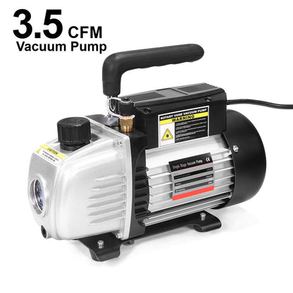 XtremepowerUS 3CFM 1/4HP Vacuum Pump HVAC R134a, R12, R22, R410a, A/C Refrigeration R134 Can Tap Adapter, R134 Quick Connector AC Manifold Gauge Air Conditioner Oil Bottle w/Bag