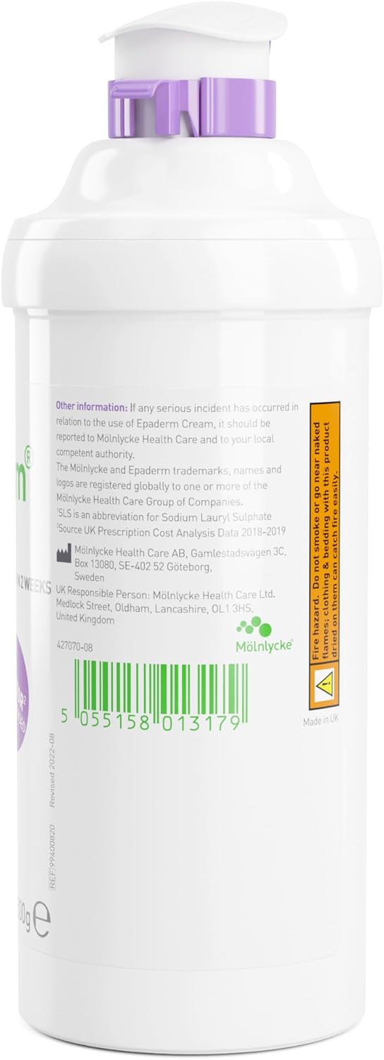 Epaderm Cream for Eczema, Psoriasis and Dry Skin | 500g pump | 2-in-1 emollient formulated with clinically proven ingredients | Free from fragrance, colour, steroids, sodium lauryl sulphate (SLS) | Suitable for all ages, including babies