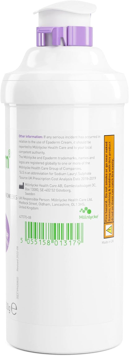 Epaderm Cream for Eczema, Psoriasis and Dry Skin | 500g pump | 2-in-1 emollient formulated with clinically proven ingredients | Free from fragrance, colour, steroids, sodium lauryl sulphate (SLS) | Suitable for all ages, including babies