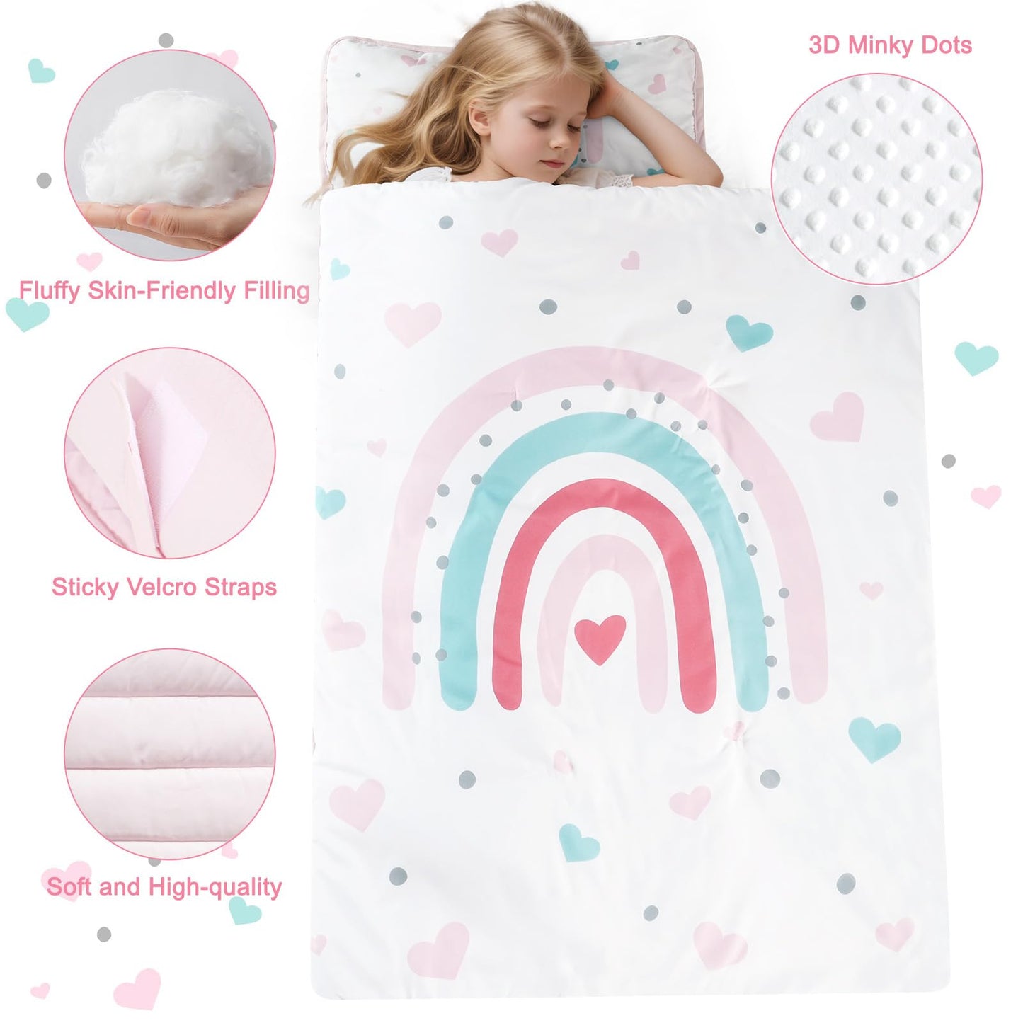 PHF Toddler Nap Mat with Removable Pillow and Minky Blanket, Rollup Design Kids Sleeping Mat, Slumber Bags for Boys, 55"x23" Toddler Sleeping Bag for Daycare Preschool Travel Camping, Space