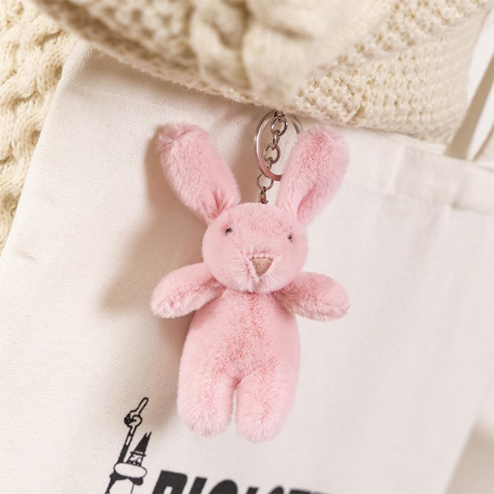 Niedlicher Hasen-Plüsch-Schlüsselanhänger für Handtasche, 3,5 Zoll Mini-Kaninchen-Schlüsselanhänger für Rucksack, Handtaschen-Anhänger, Geschenk für Mädchen und Frauen