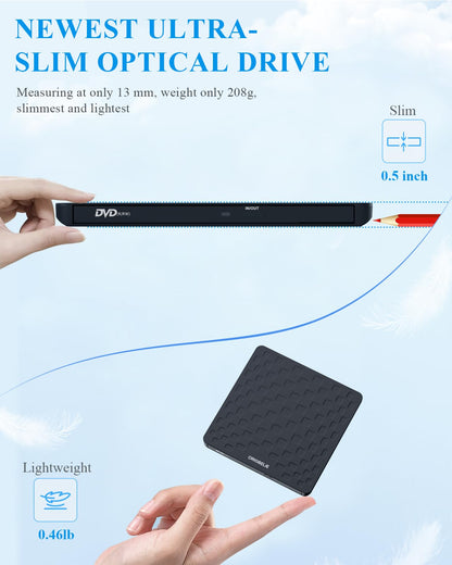 ORIGBELIE externes DVD-Laufwerk, CD-Laufwerk USB 3.0 Typ-C CD/DVD ROM +/-RW Adapter mit USB-Anschluss DVD-Brenner für Laptop, PC, Desktop-Computer, optisches Laufwerk CD-Player kompatibel mit Mac Windows Linux