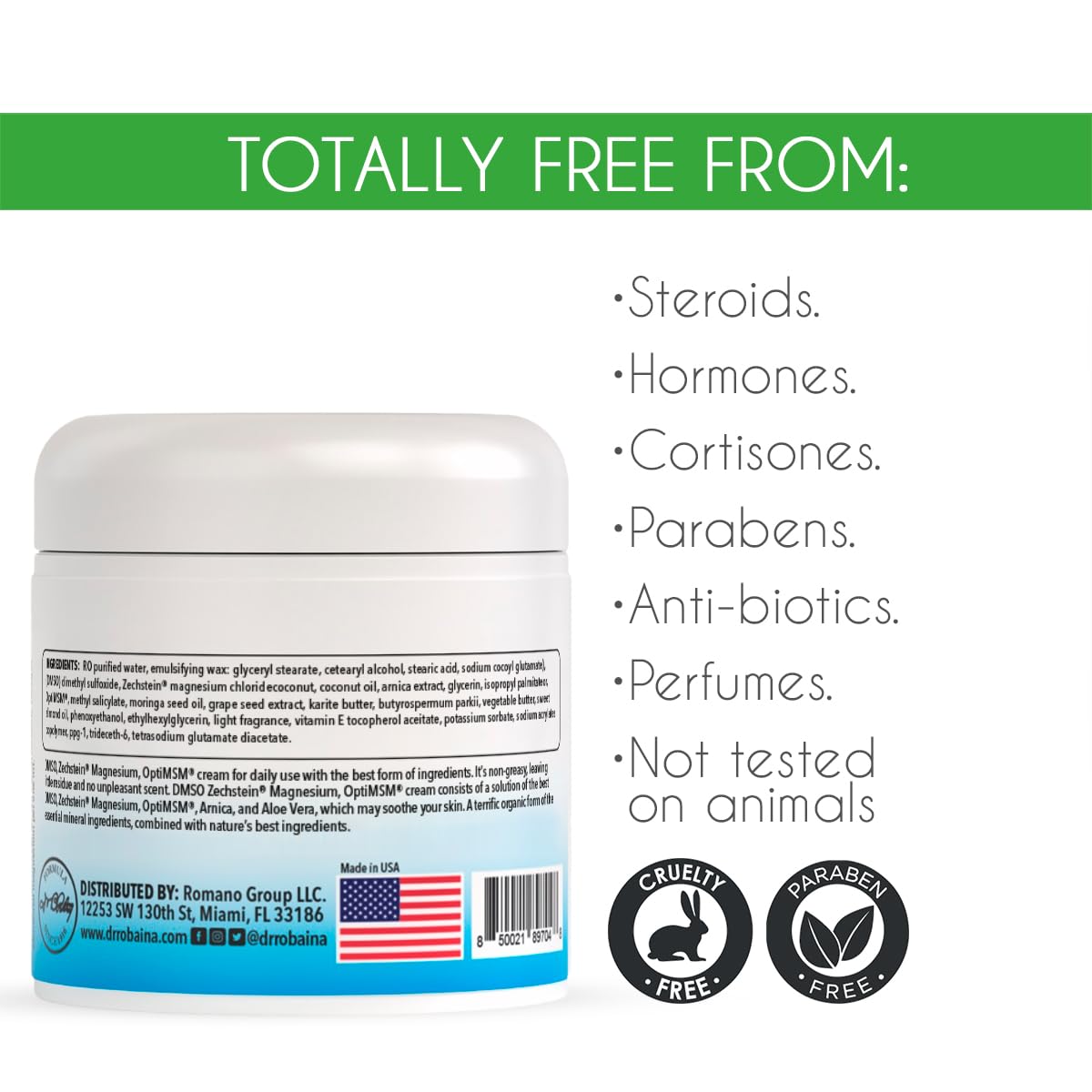 Dr. Robaina DMSO Cream – 99.9% Pure Dimethyl Sulfoxide | Formula with Zechstein Magnesium, Arnica, Aloe Vera & Vitamin E | Topical Cream for Body Wellness