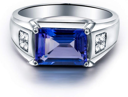 Ladies Wedding Ring, White Gold Ring Band 4 ct Tanzanite Diamond Anniversary Rings for Her