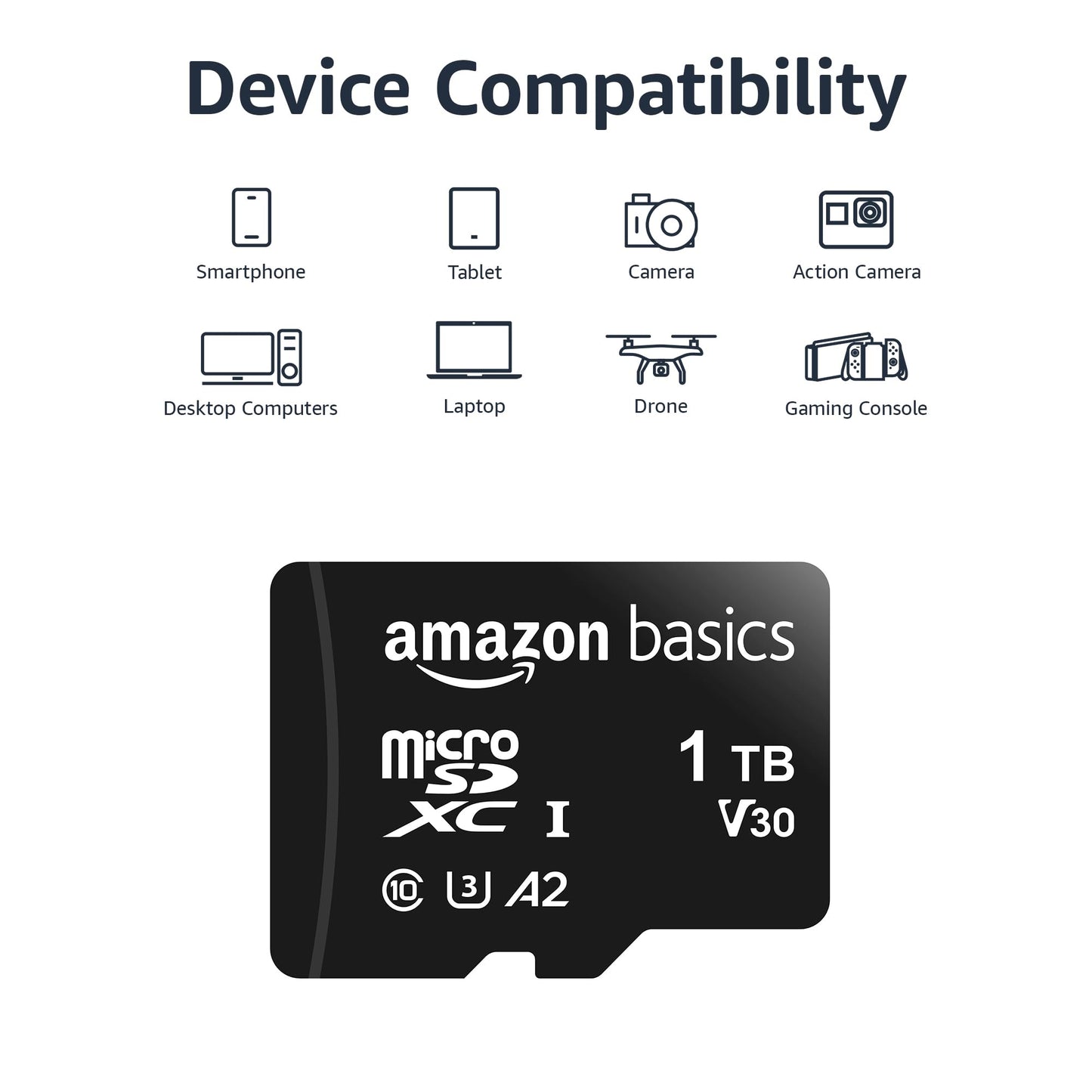 Amazon Basics microSDXC Speicherkarte mit Full-Size Adapter, A2, U3, Lesegeschwindigkeit bis zu 100 MB/s, 128 GB, Schwarz