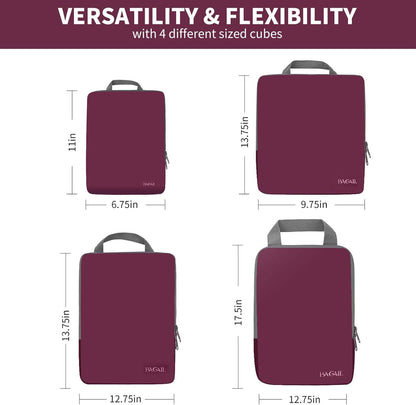 BAGAIL 4er-Set Kompressions-Packwürfel Reise-erweiterbare Packorganizer (Schwarz, 4er-Set)