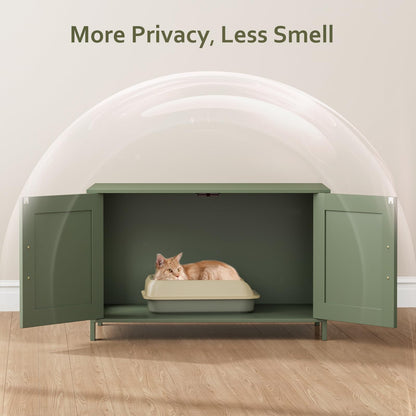Homhedy Cat Litter Box Enclosure, Wooden Cat Washroom Furniture with Barn Door, Pet House, Fit Most of Litter Box, White