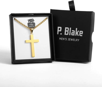 P. Blake Edelstahl Kreuz Anhänger Halskette für Männer Jungen, Christliches Kreuz Anhänger mit 61 cm Kette