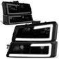 DNA MOTORING HL-LB-CSIL03-BK-CL1 Black Housing 3D LED DRL Headlight Bumper Lamp Set Compatible with 03-06 Silverado 1500-3500 / Avalanche 1500 2500