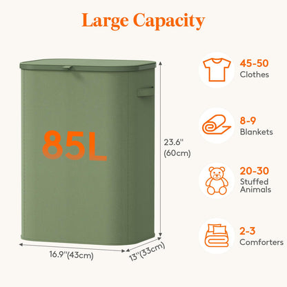 Lifewit 105L Large Laundry Basket with Lid, Laundry Hamper with Plastic Handles and Removable Bag, Foldable Tall Dirty Clothes Hampers for Laundry for Laundry Room, Bedroom, Bathroom, Dorm, Beige