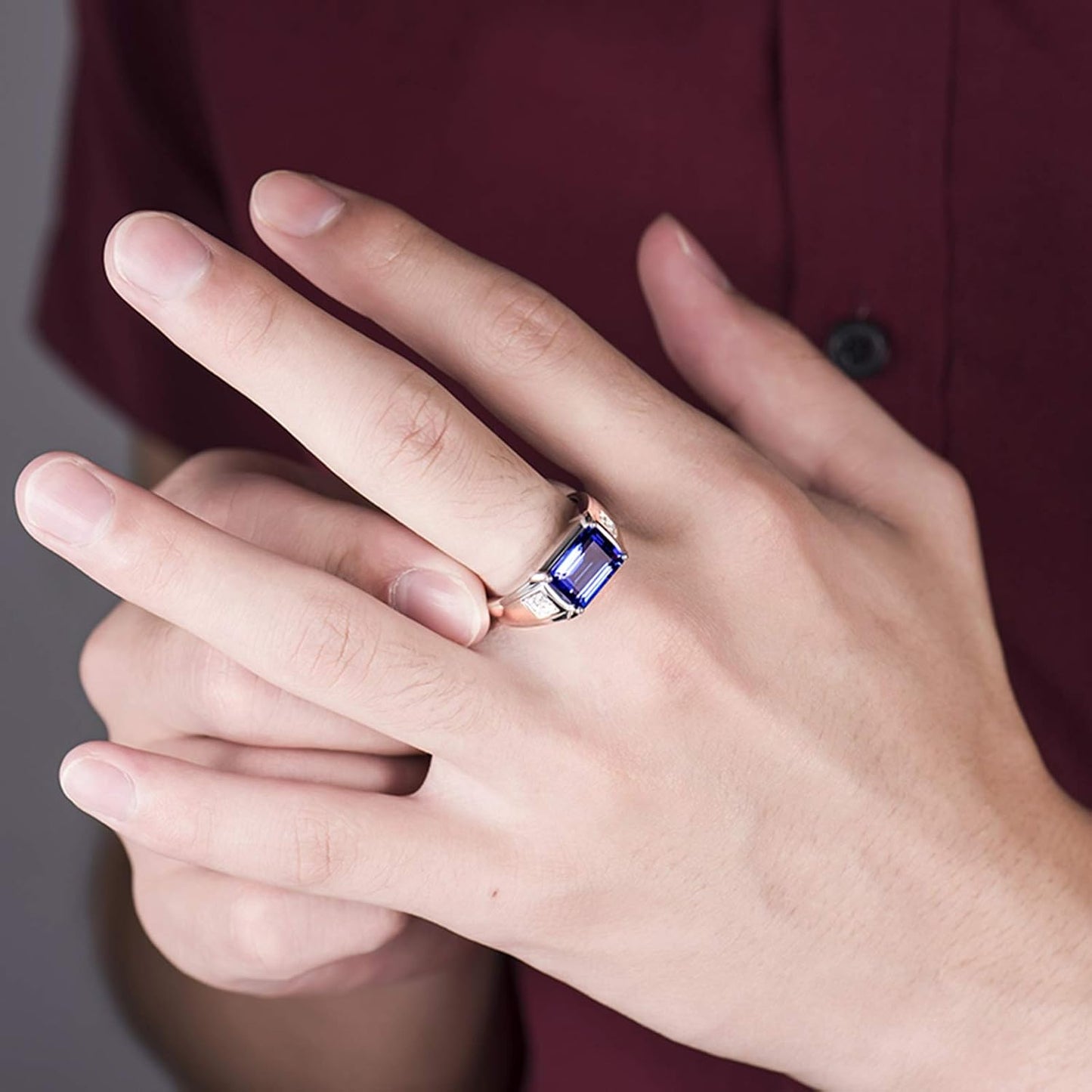 Ladies Wedding Ring, White Gold Ring Band 4 ct Tanzanite Diamond Anniversary Rings for Her