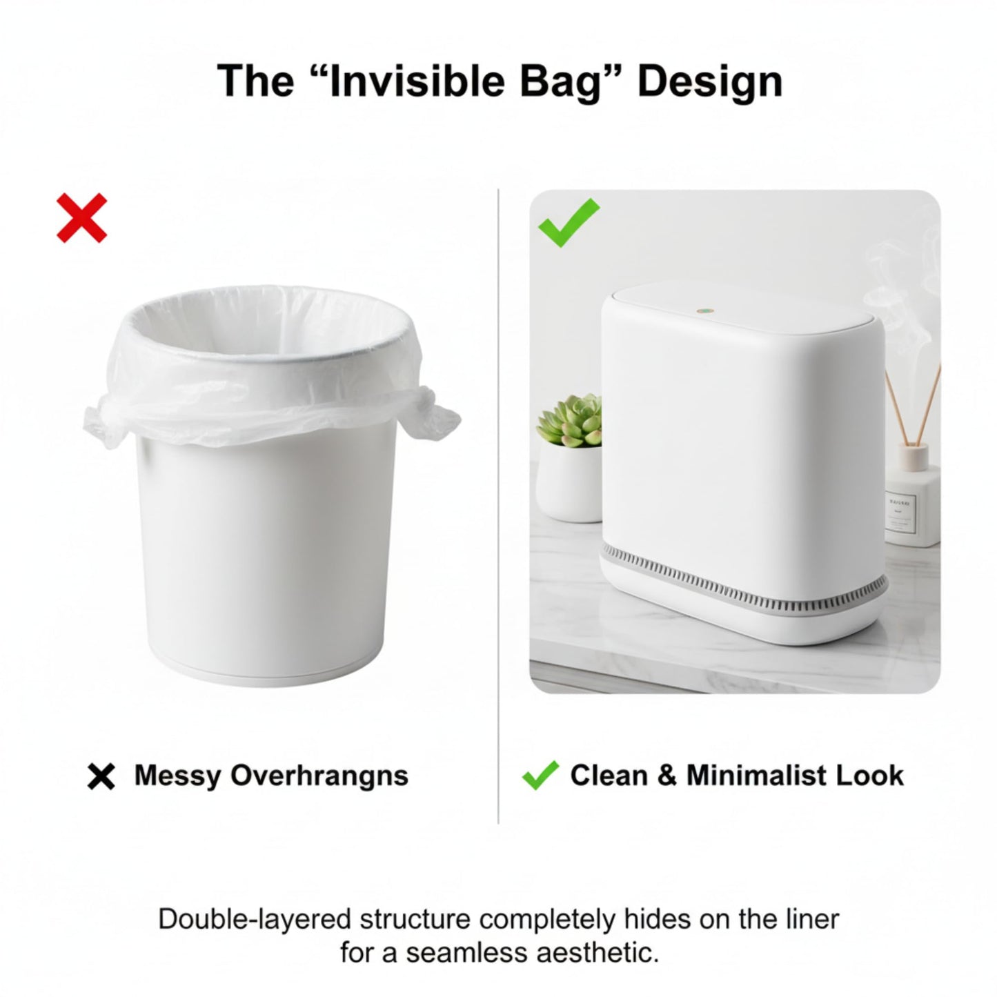 MOPALL Dog Proof Trash Can with Lid, 3.3 Gallon Slim Bathroom Garbage Bin with Inner Bucket, Fits Standard 4 Gallon Bags, Odor Sealing Diaper Pail for Nursery, Modern White Waste Basket, 6.9" Wide