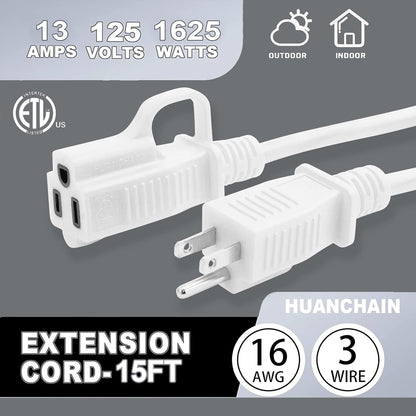 HUANCHAIN Indoor Outdoor Black Extension Cord 25 ft Waterproof, 16/3 Gauge Flexible Cold-Resistant Appliance Cable Outside, 13A 1625W 16AWG SJTW, 3 Prong Electric Cord, ETL
