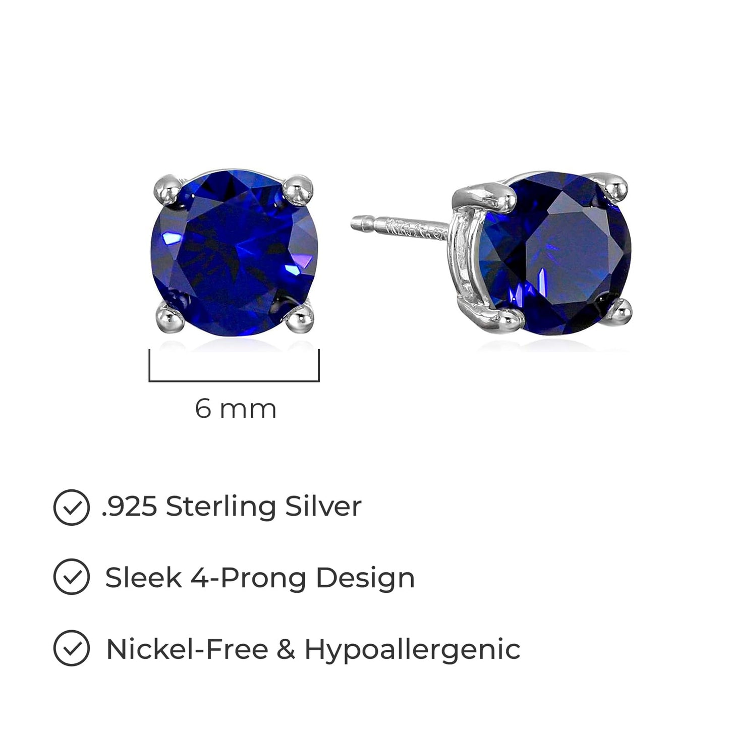 Amazon Essentials Sterling Silver Round Birthstone Stud Earrings