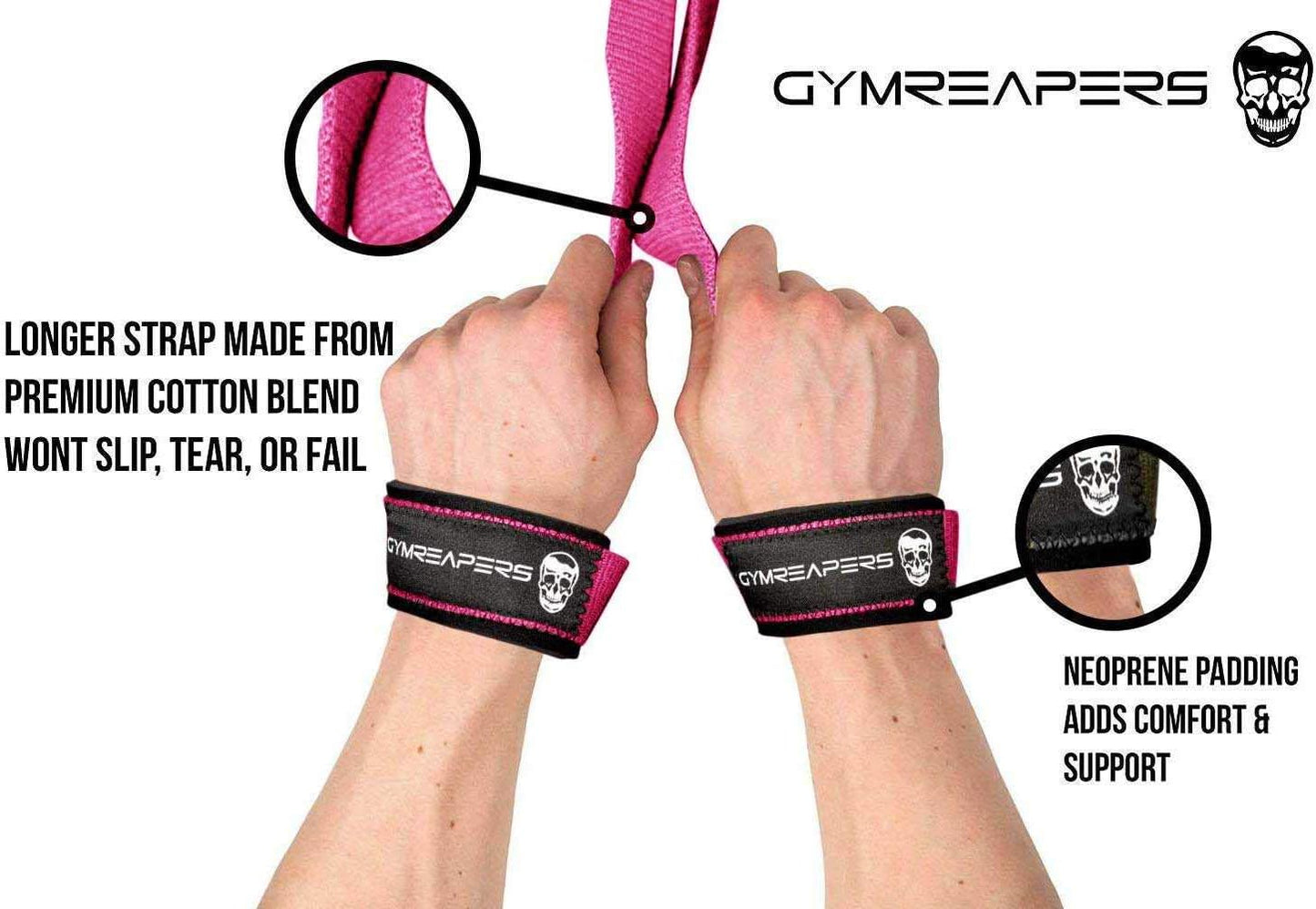 Gymreapers Hebe-Handgelenkbandagen für Gewichtheben, Bodybuilding, Powerlifting, Krafttraining und Kreuzheben – gepolstertes Neopren mit 45,7 cm Baumwolle