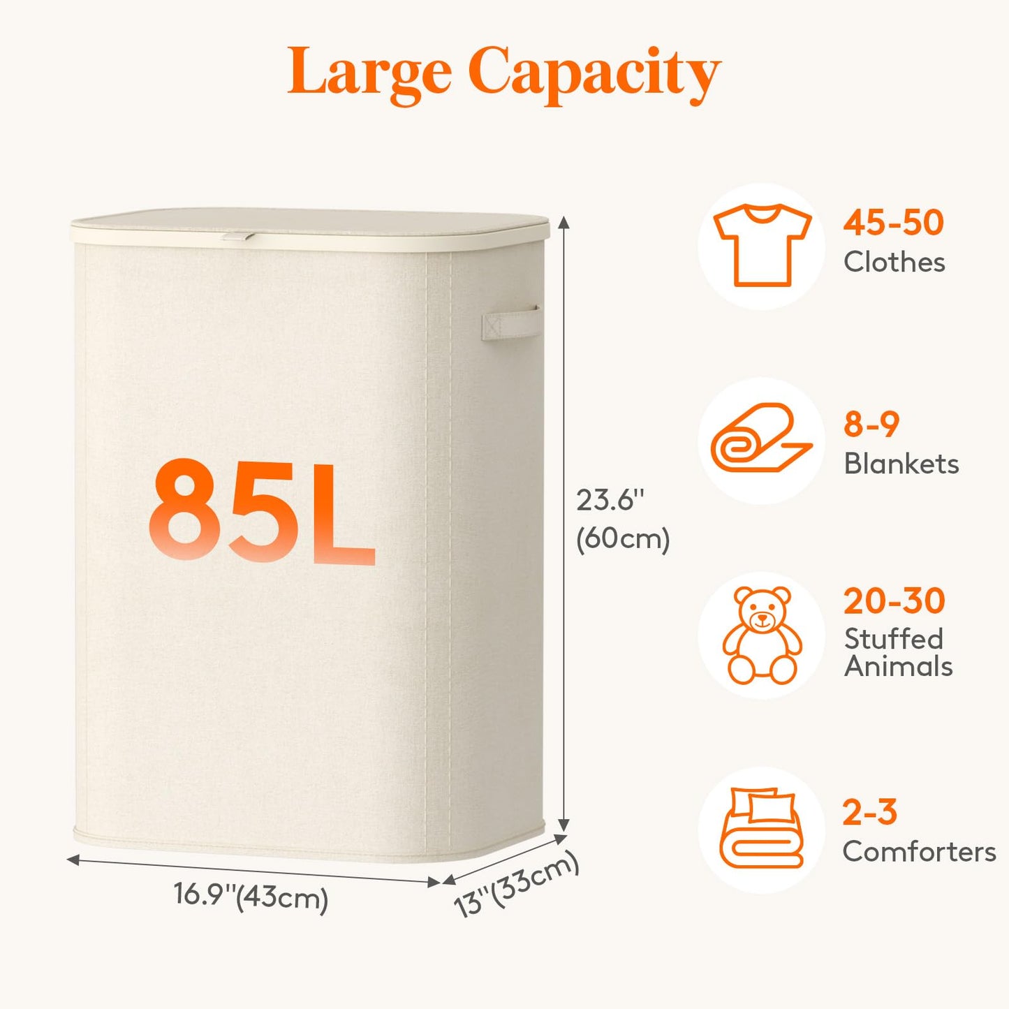 Lifewit 105L Large Laundry Basket with Lid, Laundry Hamper with Plastic Handles and Removable Bag, Foldable Tall Dirty Clothes Hampers for Laundry for Laundry Room, Bedroom, Bathroom, Dorm, Beige