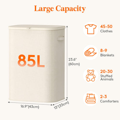Lifewit 105L Large Laundry Basket with Lid, Laundry Hamper with Plastic Handles and Removable Bag, Foldable Tall Dirty Clothes Hampers for Laundry for Laundry Room, Bedroom, Bathroom, Dorm, Beige