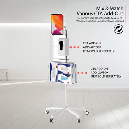Medical Mobile Stand – CTA Medical Mobile Floor Stand for iPad 7/8/9 Gen 10.2”, 12.9” iPad Pro, 11” iPad Pro, iPad mini, iPad Air 4, Surface Pro X, and Other 7-13" Tablet - White