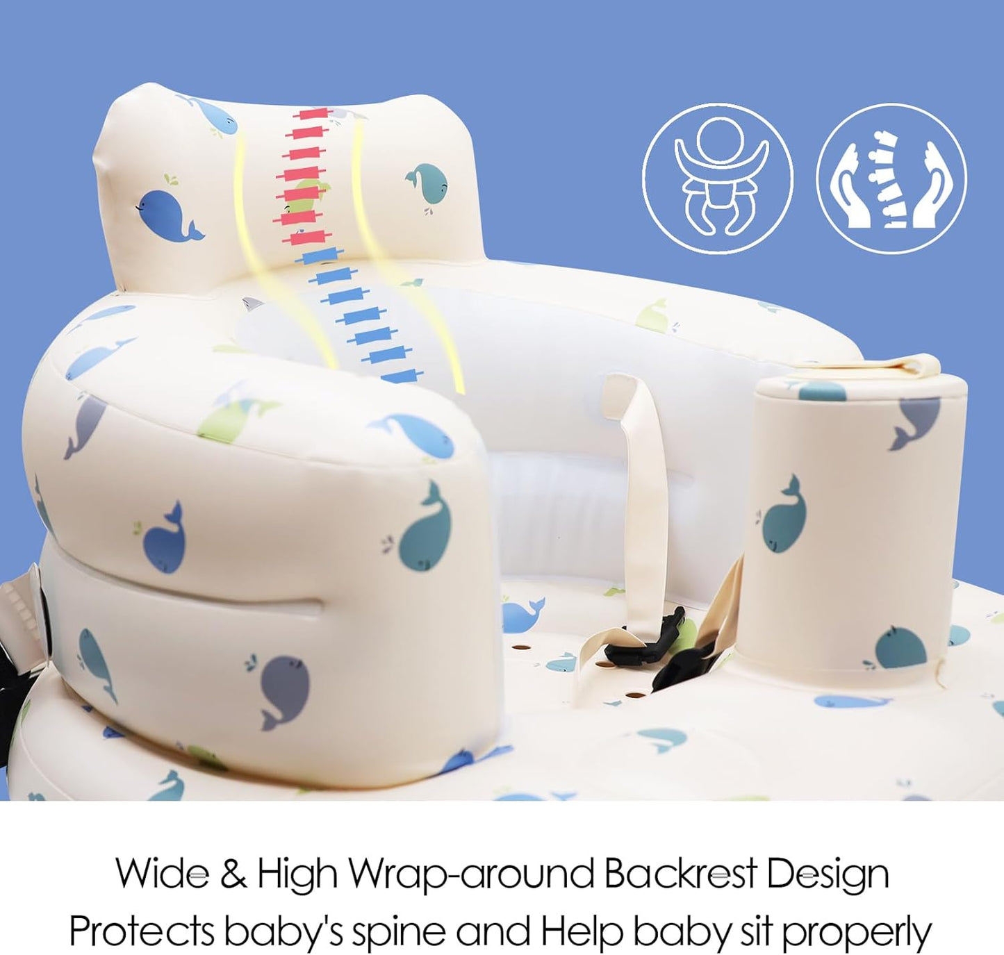 Aufblasbarer Babysitz, aufblasbarer Babystuhl für Babys ab 3 Monaten, aufblasbarer Sommerstuhl mit integrierter Luftpumpe, Baby-Bodensitz zum Sitzenlernen, Spielen, Campen, Orange