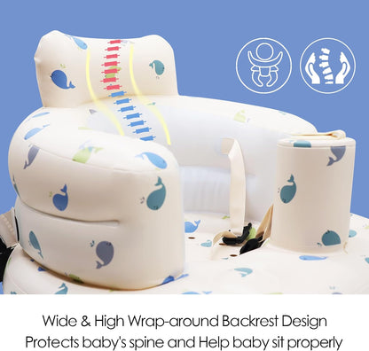 Aufblasbarer Babysitz, aufblasbarer Babystuhl für Babys ab 3 Monaten, aufblasbarer Sommerstuhl mit integrierter Luftpumpe, Baby-Bodensitz zum Sitzenlernen, Spielen, Campen, Orange