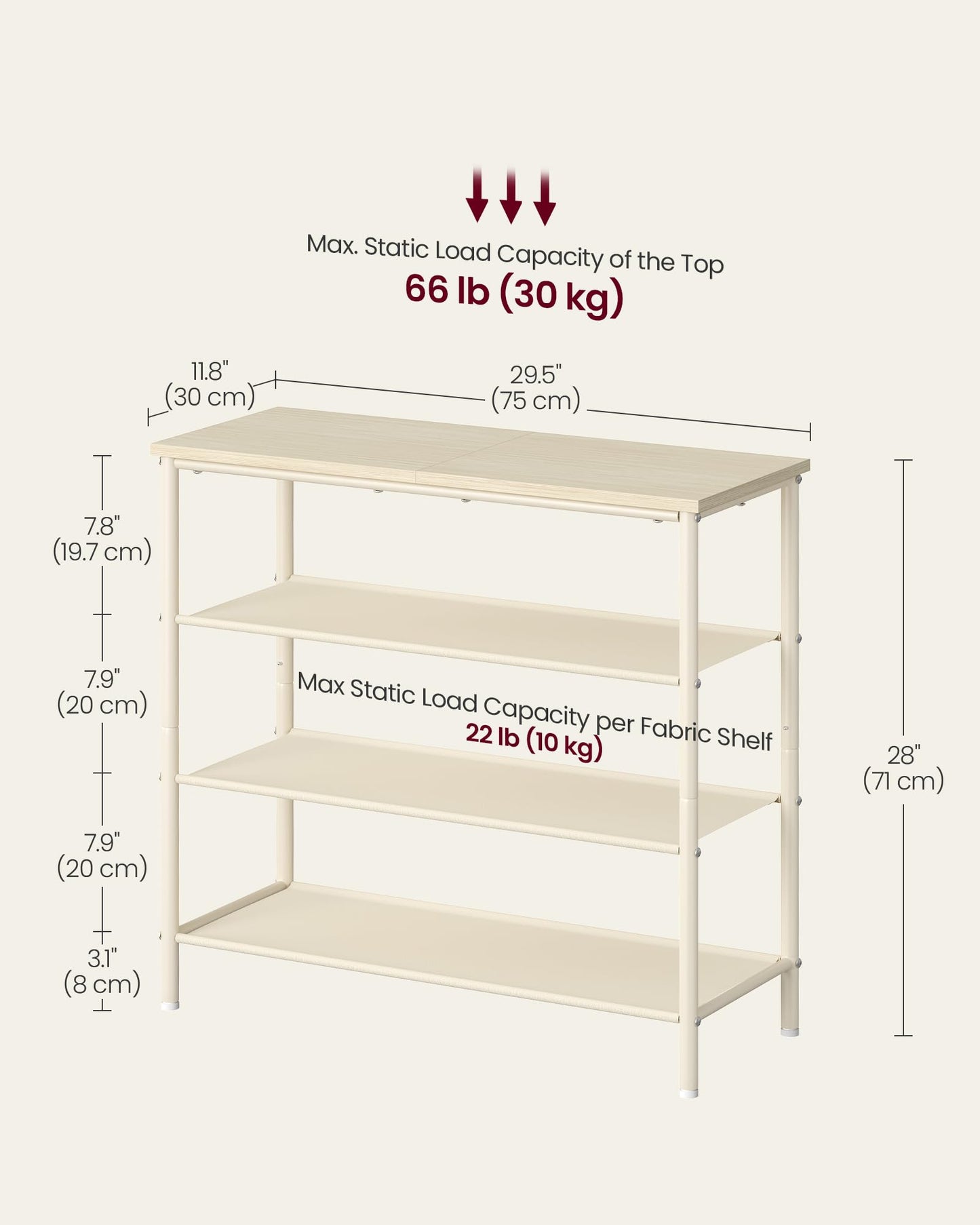 VASAGLE Shoe Rack, 4-Tier Shoe Storage Organizer for Entryway and Closet, Holds 9-12 Pairs of Shoes, 3 Fabric Shelves, Steel Frame, Industrial, Rustic Brown and Black ULBS035B01