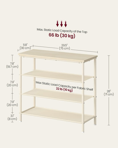 VASAGLE Shoe Rack, 4-Tier Shoe Storage Organizer for Entryway and Closet, Holds 9-12 Pairs of Shoes, 3 Fabric Shelves, Steel Frame, Industrial, Rustic Brown and Black ULBS035B01
