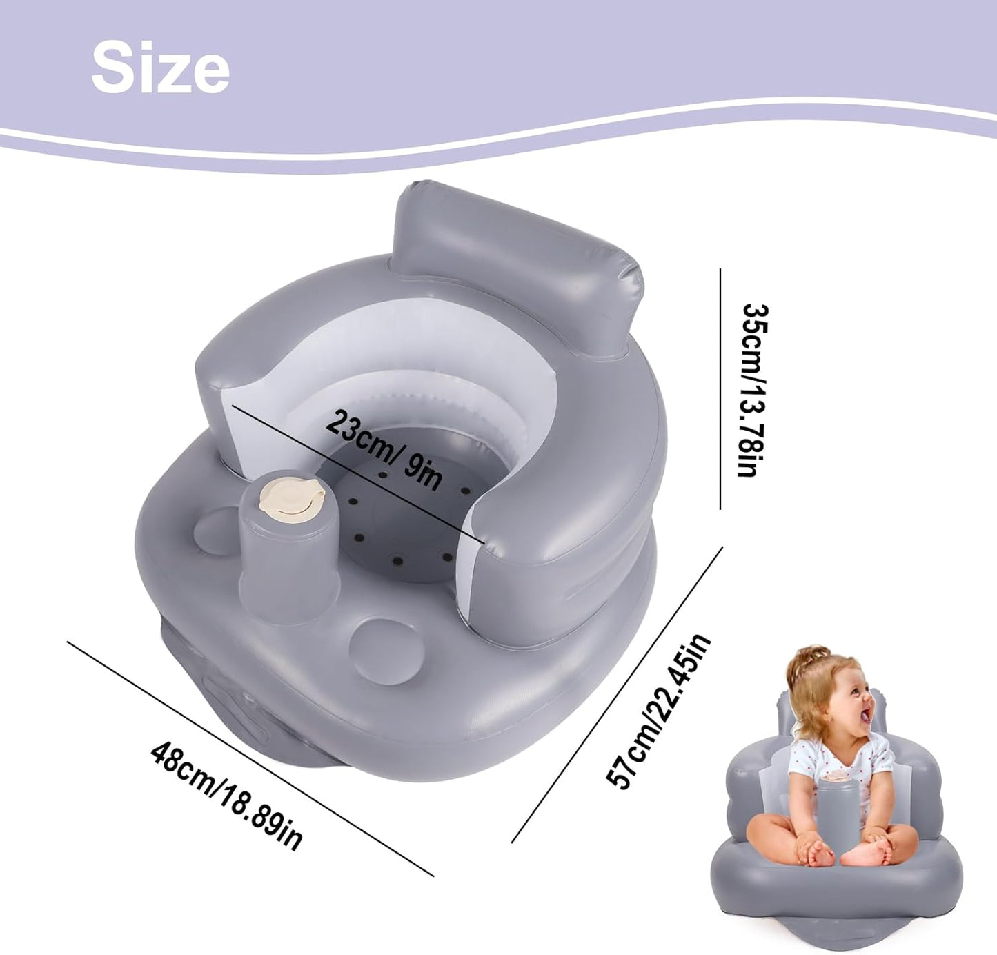 Aufblasbarer Babysitz, aufblasbarer Babystuhl für Babys ab 3 Monaten, aufblasbarer Sommerstuhl mit integrierter Luftpumpe, Baby-Bodensitz zum Sitzenlernen, Spielen, Campen, Orange