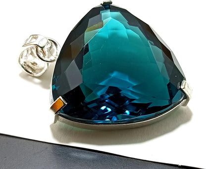55.50 Ct London Blue Topaz Pendant in 925 Sterling Silver – Trillion Cut Gemstone Necklace for Women – Handcrafted Elegant Blue Topaz Jewelry Gift for Anniversary, Birthday & Special Occasions