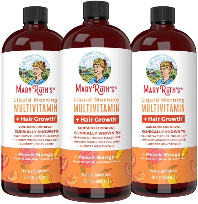 MaryRuth's Multivitamin Multimineral Supplement for Women + Hair Growth Vitamins | Lustriva® & Chromium Picolinate 1000mcg | Thicker Hair, Fine Lines, Skin Care | Ages 18+ | 30 Fl Oz (3 Pack)