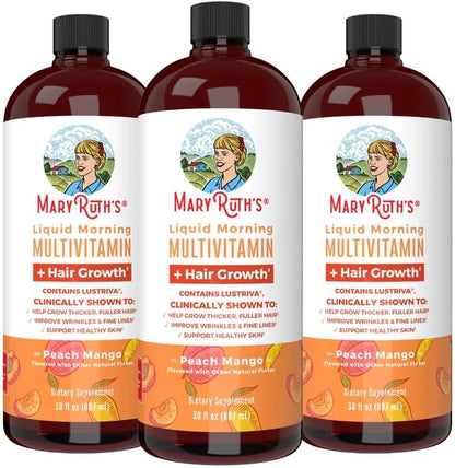 MaryRuth's Multivitamin Multimineral Supplement for Women + Hair Growth Vitamins | Lustriva® & Chromium Picolinate 1000mcg | Thicker Hair, Fine Lines, Skin Care | Ages 18+ | 30 Fl Oz (3 Pack)