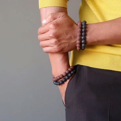 Tigerauge Armband für Herren 8MM Natursteinperlen Armband Set Stretch Lava Stein Armbänder Verstellbares Schwarzes Kristallperlenarmband für Herren Damen Geschenke