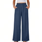 Comfy Jeans for Women Summer Elastic High Waisted Flowy Loose Travel Pants Trendy Palazzo Pants Wide Leg Trousers Dark Blue