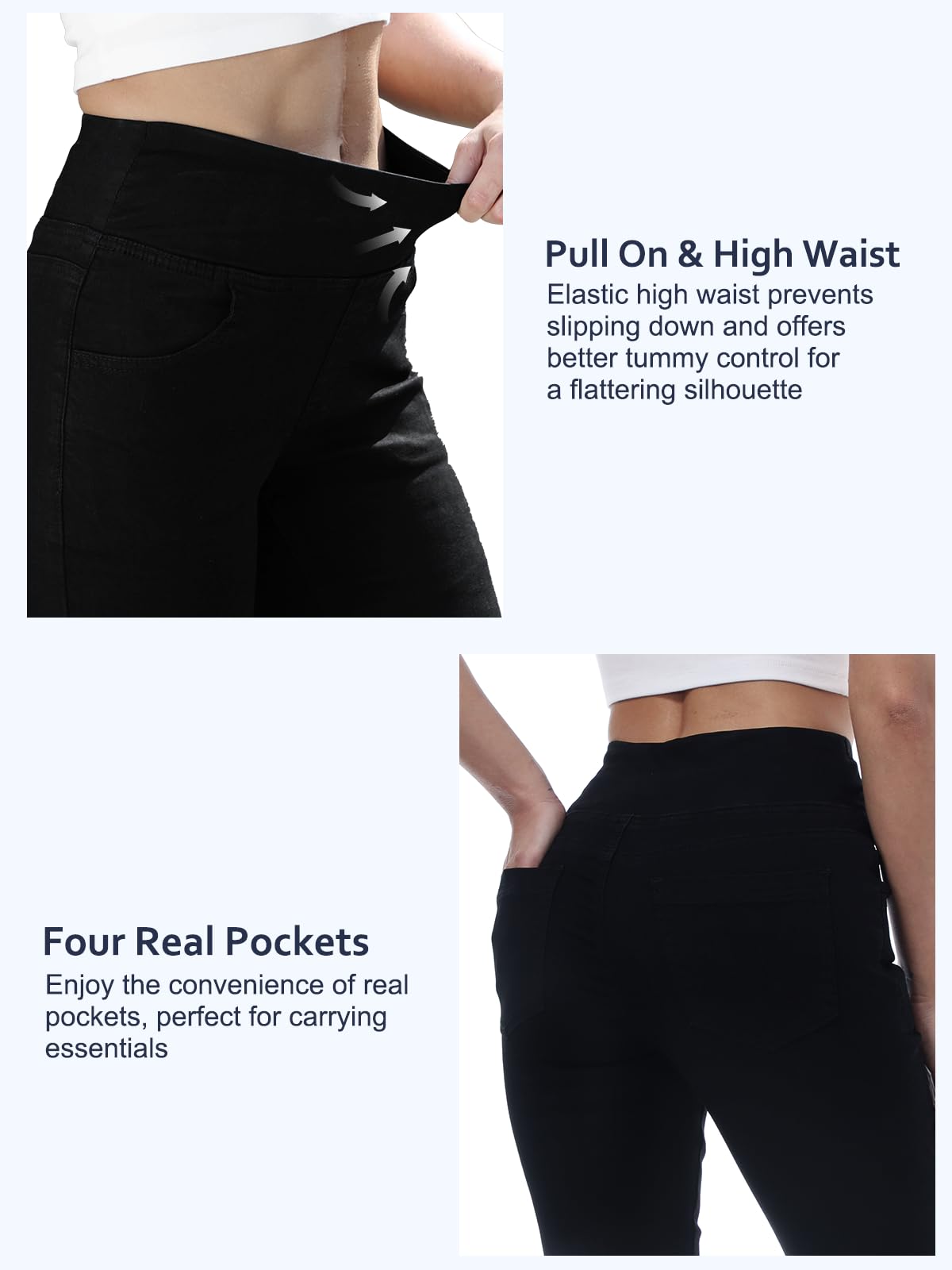 Chasehot Pull-On Skinny Jeans für Damen, dehnbare High-Waist Leggings, trendige Bauchkontrolle, Denim-Jeggings mit Taschen, Dark Wash-L