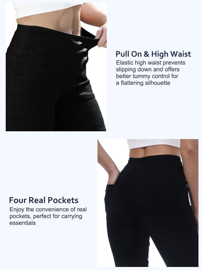 Chasehot Pull-On Skinny Jeans für Damen, dehnbare High-Waist Leggings, trendige Bauchkontrolle, Denim-Jeggings mit Taschen, Dark Wash-L
