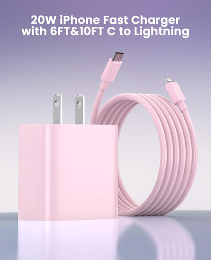 iPhone Ladegerät Schnelllade-2er-Pack Typ C Wandladegerät mit 2er-Pack [1,8 m & 3 m] langem USB C auf Lightning Kabel für iPhone 14/13/12/12 Pro Max/11/Xs Max/XR/X, AirPods Pro