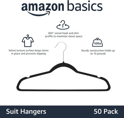 Amazon Basics Samtkleiderbügel für Anzüge – 30er-Pack, Schwarz